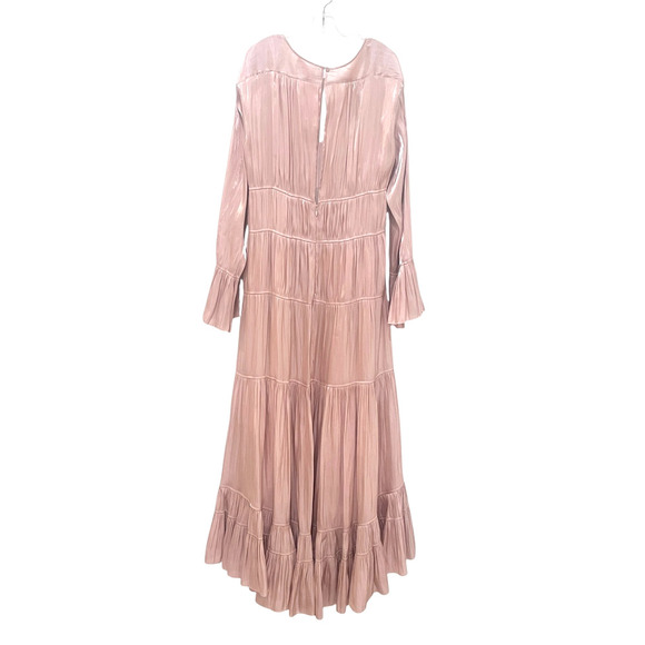 Cinq a Sept Nina Satin Tiered V-Neck Long Sleeve Maxi Dress Size 6 Travertine - Picture 5 of 13